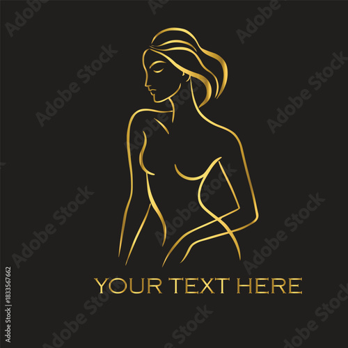 Elegant Gold Line Art Woman Logos on Black Background – Premium Abstract Designs for Salons, Spas, Mother & Baby Brands