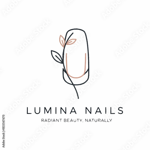 Elegant minimalist line art logo for a natural nail salon.