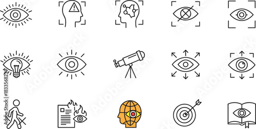 Collection of Line Icons Representing Vision Observation and Ideas eye icon sight