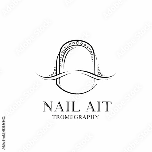 Elegant black and white nail art logo design illustration.