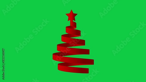 Minimalist Red Ribbon Christmas Tree Animation With Star on Green Screen Background