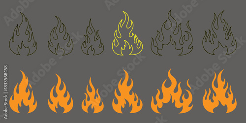 Six orange flame graphics and six yellow outlined flame graphics fire