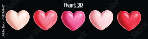 3d Hearts shape symbol clipart set. Heart shape love icon clip art collection in red and pink color for valentine's day graphic elements in white background vector illustration.
