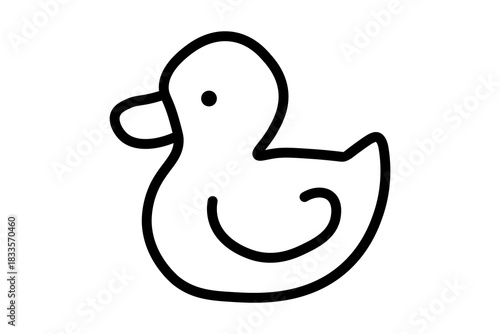 The image is a simple, black-and-white line drawing of a rubber duck or a small toy duck, viewed in profile.
