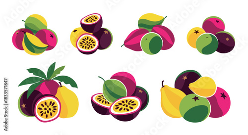 Passion fruit collection with transparent background