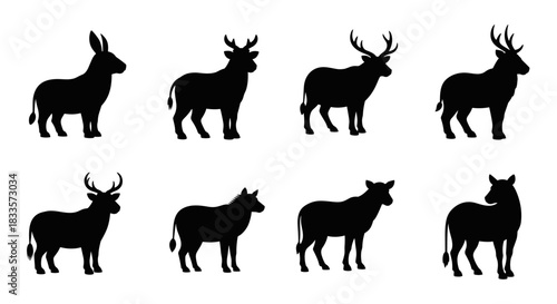 Collection of Diverse Farm and Wild Animal Silhouettes.