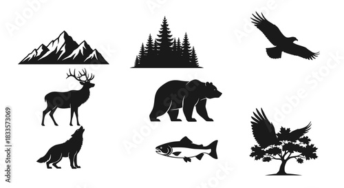 Collection of Wildlife and Nature Silhouettes for Design.
