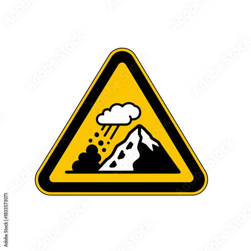 Yellow avalanche warning sign triangle for safety alerts and mountain hazard design