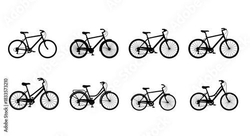 Collection of Bicycle Silhouettes for Transportation and Recreation.