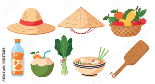 Southeast Asia culture elements with transparent background