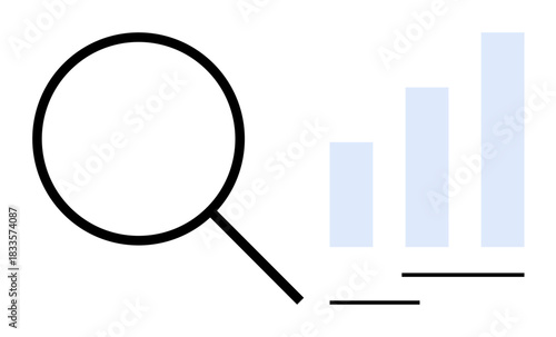 Data analysis concept. Search icon and bar graph tracking progress, evaluation, and growth. Data analysis tools vital for business, market research, and financial reporting. Perfect for analytics