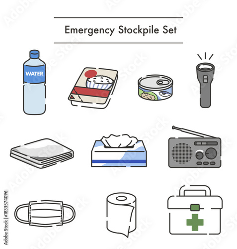 災害時に備える防災グッズのイラスト
