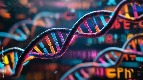 Colorful 3D DNA Helix Model Representing Genetic Science, Biology and Molecular Research