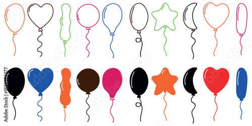 Cheerful Collection of Colorful Balloons for Parties and Celebrations Bringing Joy and Happiness with Varied Shapes and Vibrant Colors Enhancing Festive Atmospheres
