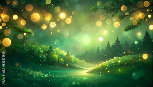 Emerald forest bathed in golden light