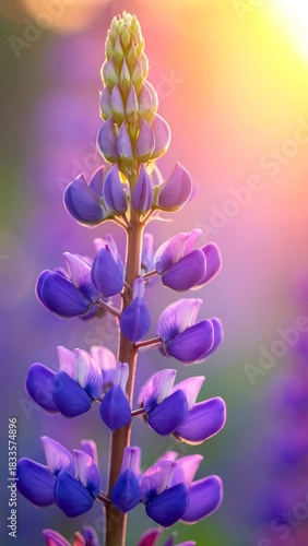Vibrant lupine flower in sunlight