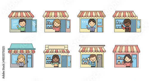 Shopfronts with people standing inside