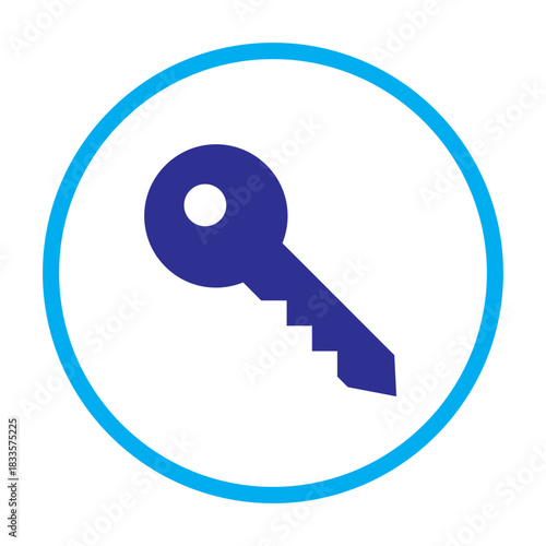 A circular two-color blue icon with a clean API key symbol, representing minimal security, controlled access, and modern digital identity.
