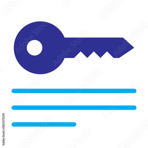 A two-tone blue icon of an API key with horizontal documentation lines, illustrating usage guidelines, secure digital instructions, and access references.