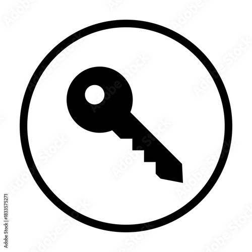 A circular solid glyph icon of a single API key, representing protected access, minimal security, and clean system control.