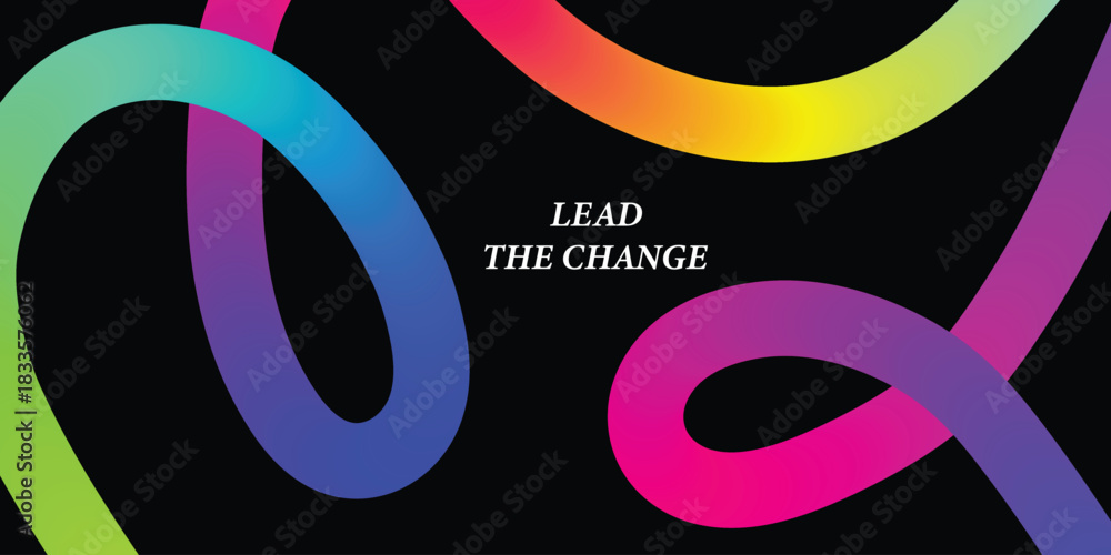 Obraz premium Vibrant gradient swirls on black background with text overlay vector illustration