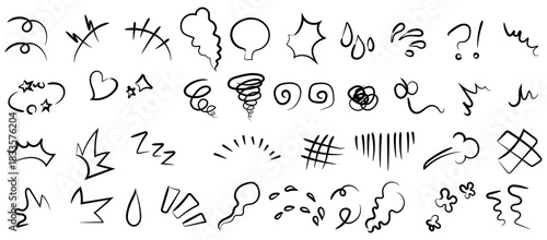 Hand Drawn Doodle Elements and Comic Elements Set Vector Illustration for Graphic Design and Creative Projects with Sketch Style