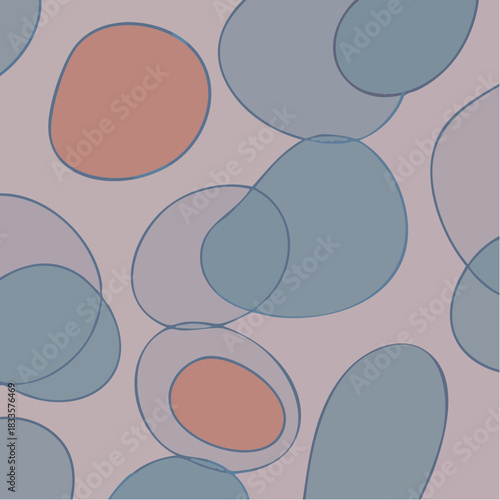 layered blush abstraction with coral accents and outlined ovals in dreamy cool-toned palette

