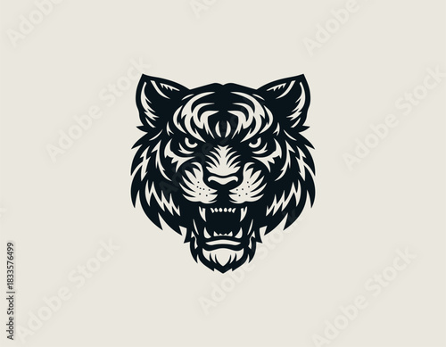 Mad Tiger Face black vector logo illustration