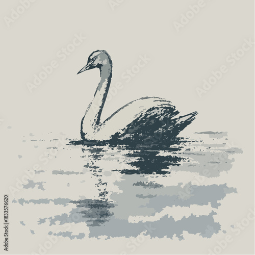 grace in reflection: a swan glides through muted blues and impressionistic ripples of quiet water
