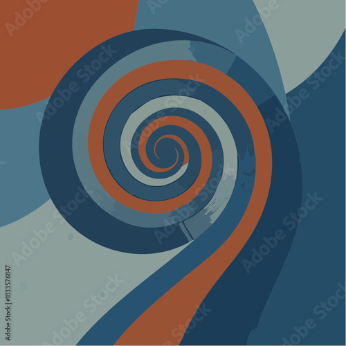 spiral in motion: bands of blue and rust twist through teal waves and hypnotic depth