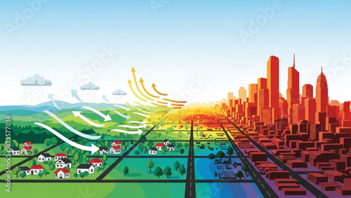 Urban Heat Island Effect Vector Illustration