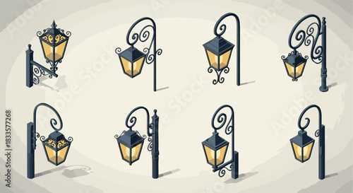 Antique street lamps set with shadows