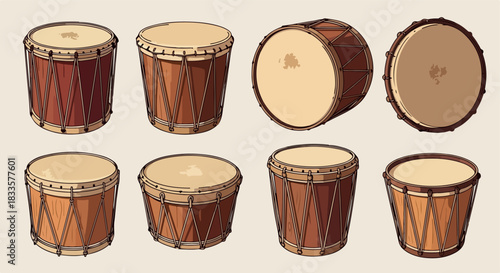 Wooden drums set with transparent background