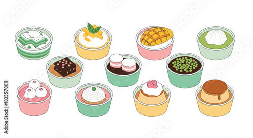 Assorted Asian desserts in cups