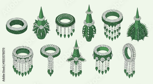 Thai flower garlands and wreaths in green hues