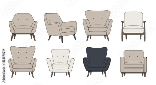 Armchairs set in various styles