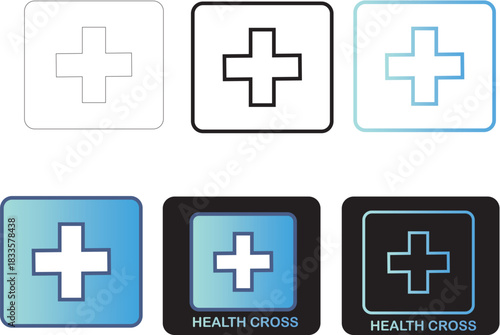 Minimalist Health Cross Icons Set for Medical and Healthcare Applications