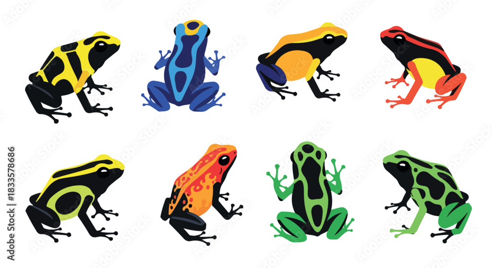 Naklejka premium Colorful frogs collection with transparent background