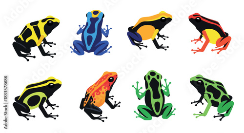Colorful frogs collection with transparent background
