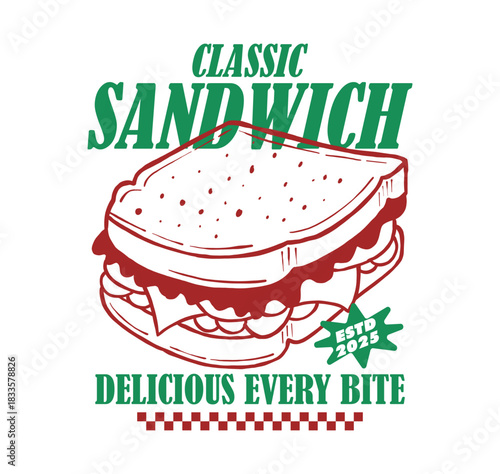 classic sandwich illustration in an urban style, perfect for t-shirt design and streetwear