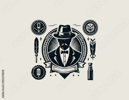 Vintage Gentleman And Badge black vector logo illustration