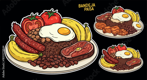 Colombian bandeja paisa dish with plantains and fried egg