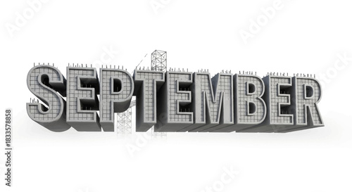 Concrete September Text with Construction Elements and Grid Texture.