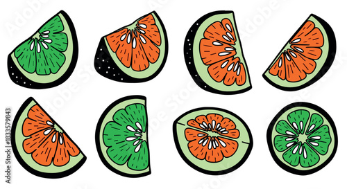 Citrus fruit slices with transparent background