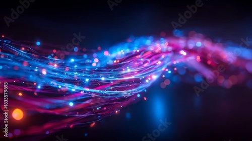 Exploring future technology through abstract waves of blue and silver particles in innovative business environments with automation and ai