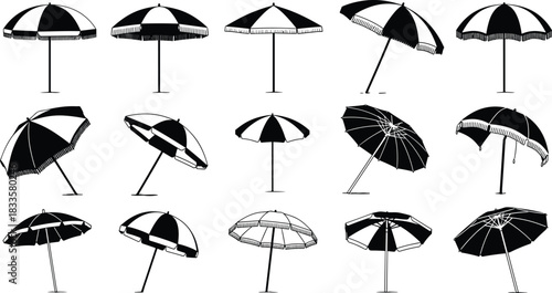 Set of Elephant Silhouettes Vector Illustration Black Outline Isolated on White Background African Safari Wildlife Animals Big Five Nature Digital Graphics Collection