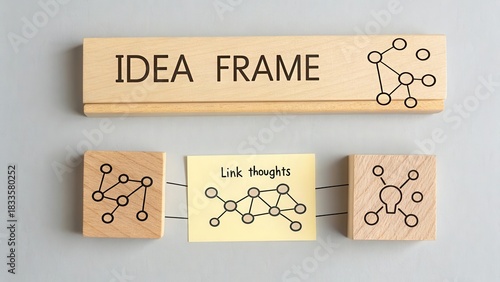 Wooden Idea Frame with Network Nodes Diagram and Link Thoughts