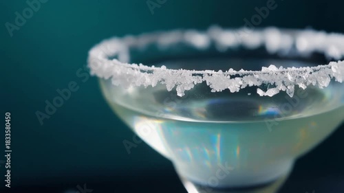 Close-up of a margarita cocktail with a salt-rimmed glass, ready for a refreshing sip