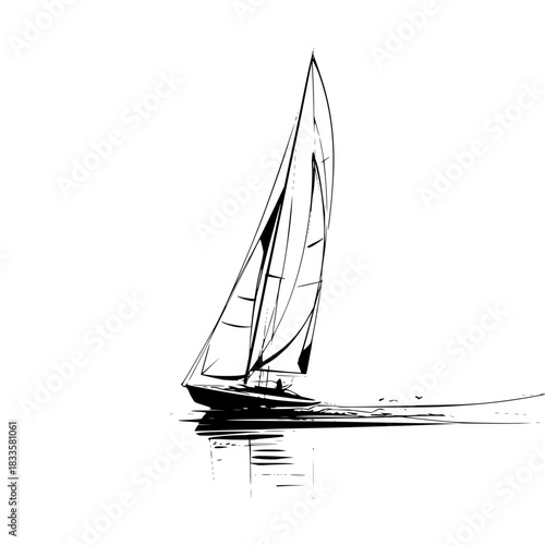 A sailboat sailing on the water with its sails fully extended and a clear sky above it is a beautiful sight