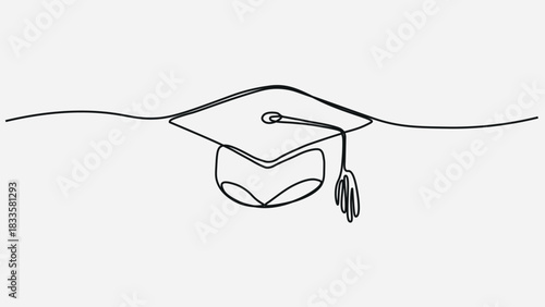 hand drawn line art vector illustration of graduation hat, graduation line art style vector illustration